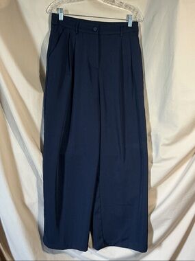High-Rise Wide-Leg Trousers in Navy - Women's Tailored Pants